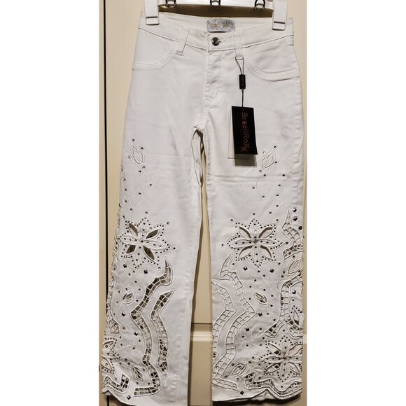 BrazilRoxx Embellished Embroidered Jeans BR 36/US 00 White - NEW With Tags